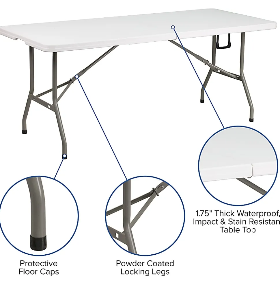 Flash Furniture Bi-Fold Plastic Banquet And Event Table, 29"H x 30"W x 72"D, Granite White