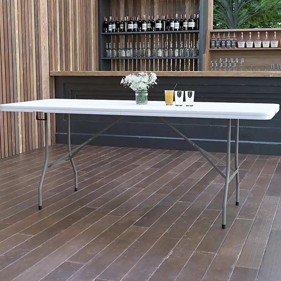 Flash Furniture Bi-Fold Plastic Banquet And Event Table, 29"H x 30"W x 72"D, Granite White
