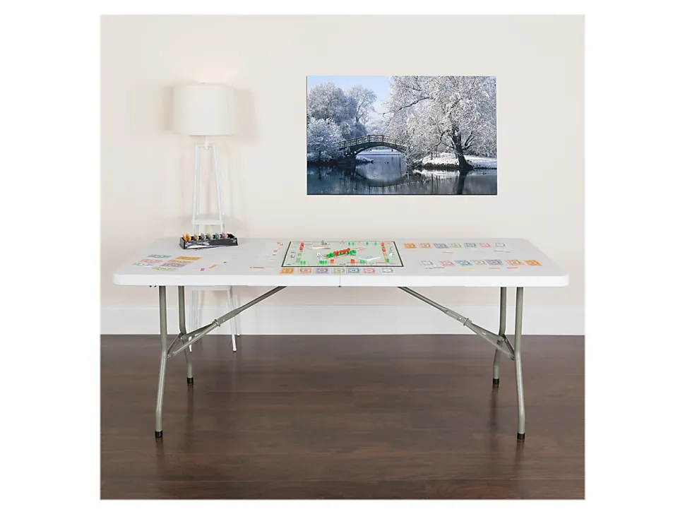 Flash Furniture Bi-Fold Plastic Banquet And Event Table, 29"H x 30"W x 72"D, Granite White