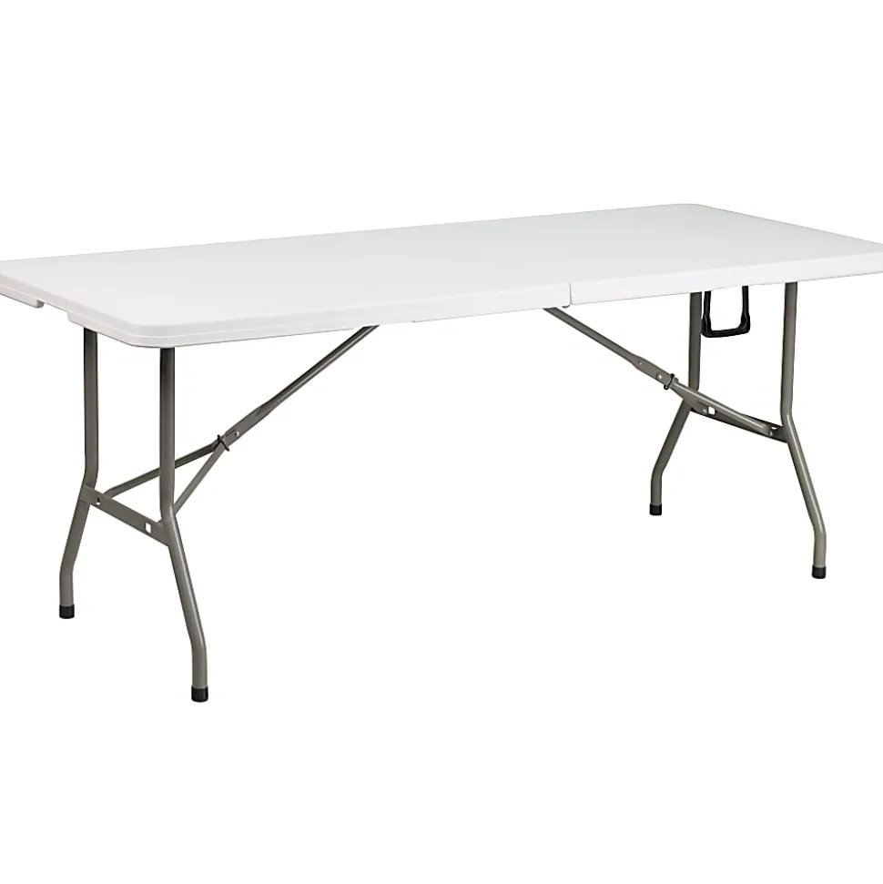 Flash Furniture Bi-Fold Plastic Banquet And Event Table, 29"H x 30"W x 72"D, Granite White
