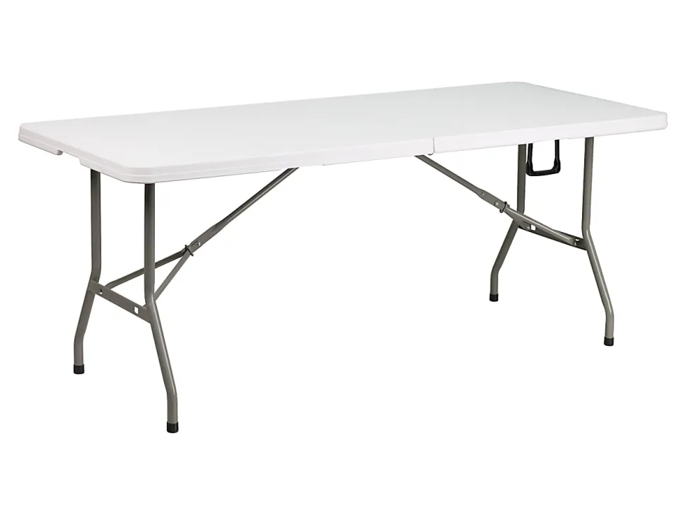 Flash Furniture Bi-Fold Plastic Banquet And Event Table, 29"H x 30"W x 72"D, Granite White