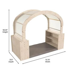 Flash Furniture Bright Beginnings Commercial-Grade Quiet Corner Reading Nook With 2 Storage Shelf Units And Canopy, Beech