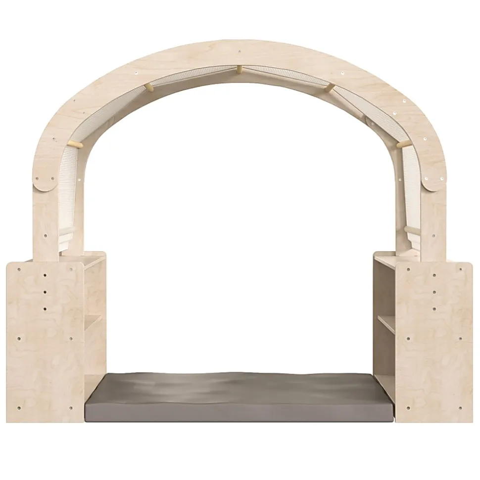 Flash Furniture Bright Beginnings Commercial-Grade Quiet Corner Reading Nook With 2 Storage Shelf Units And Canopy, Beech