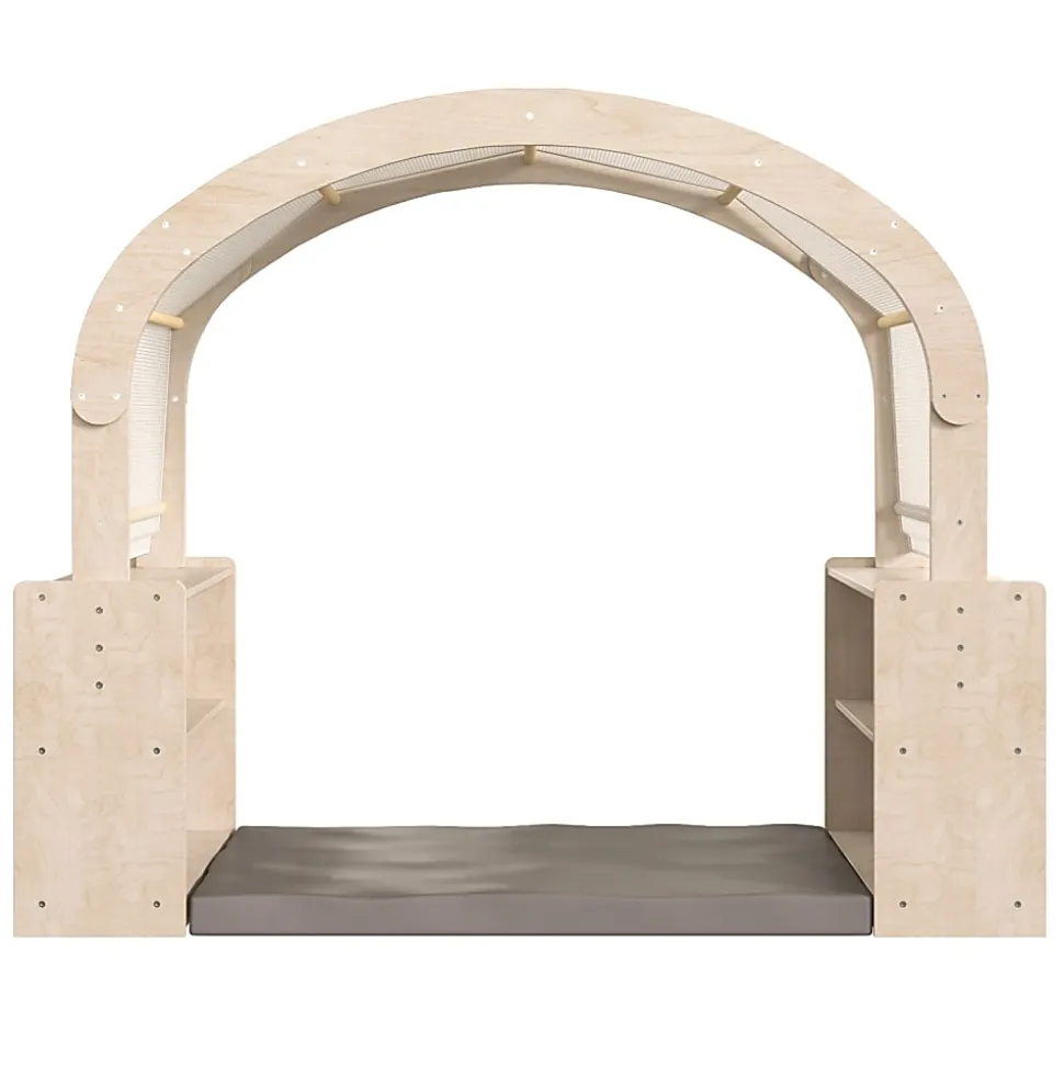 Flash Furniture Bright Beginnings Commercial-Grade Quiet Corner Reading Nook With 2 Storage Shelf Units And Canopy, Beech