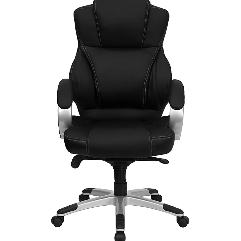 Flash Furniture Contemporary LeatherSoft™ Faux Leather High-Back Swivel Chair, Black/Silver