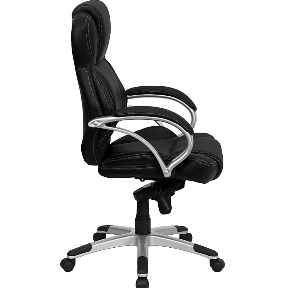 Flash Furniture Contemporary LeatherSoft™ Faux Leather High-Back Swivel Chair, Black/Silver