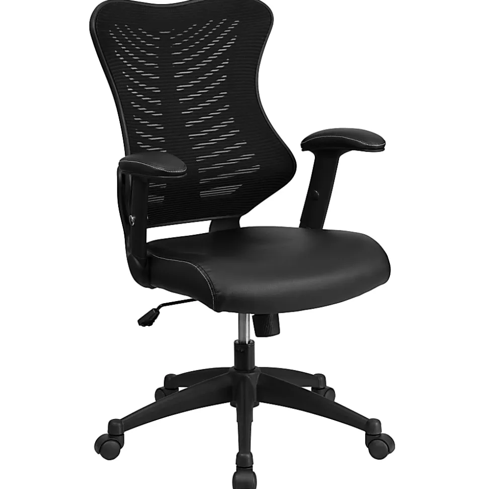 Flash Furniture Designer Ergonomic LeatherSoft™ Faux Leather/Mesh High-Back Chair, Black