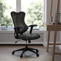 Flash Furniture Designer Ergonomic LeatherSoft™ Faux Leather/Mesh High-Back Chair, Black