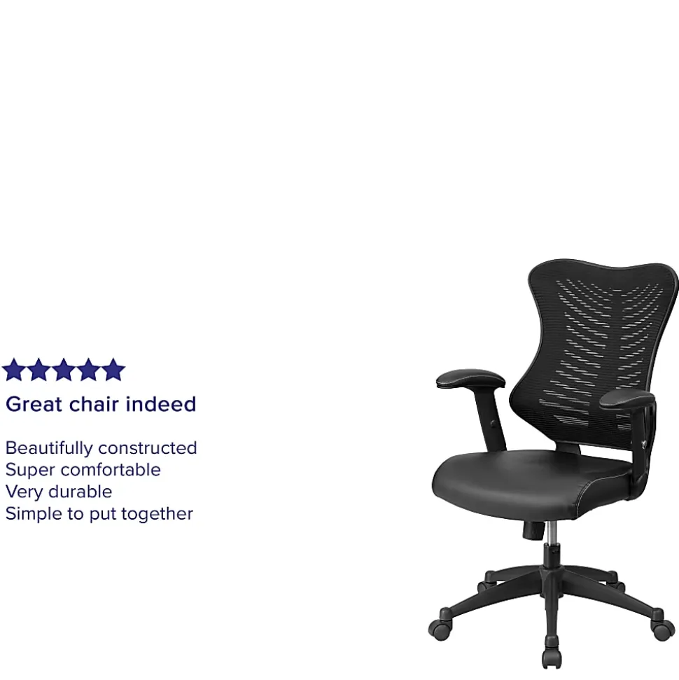 Flash Furniture Designer Ergonomic LeatherSoft™ Faux Leather/Mesh High-Back Chair, Black
