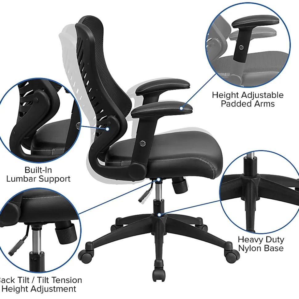 Flash Furniture Designer Ergonomic LeatherSoft™ Faux Leather/Mesh High-Back Chair, Black
