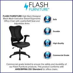 Flash Furniture Designer Ergonomic LeatherSoft™ Faux Leather/Mesh High-Back Chair, Black