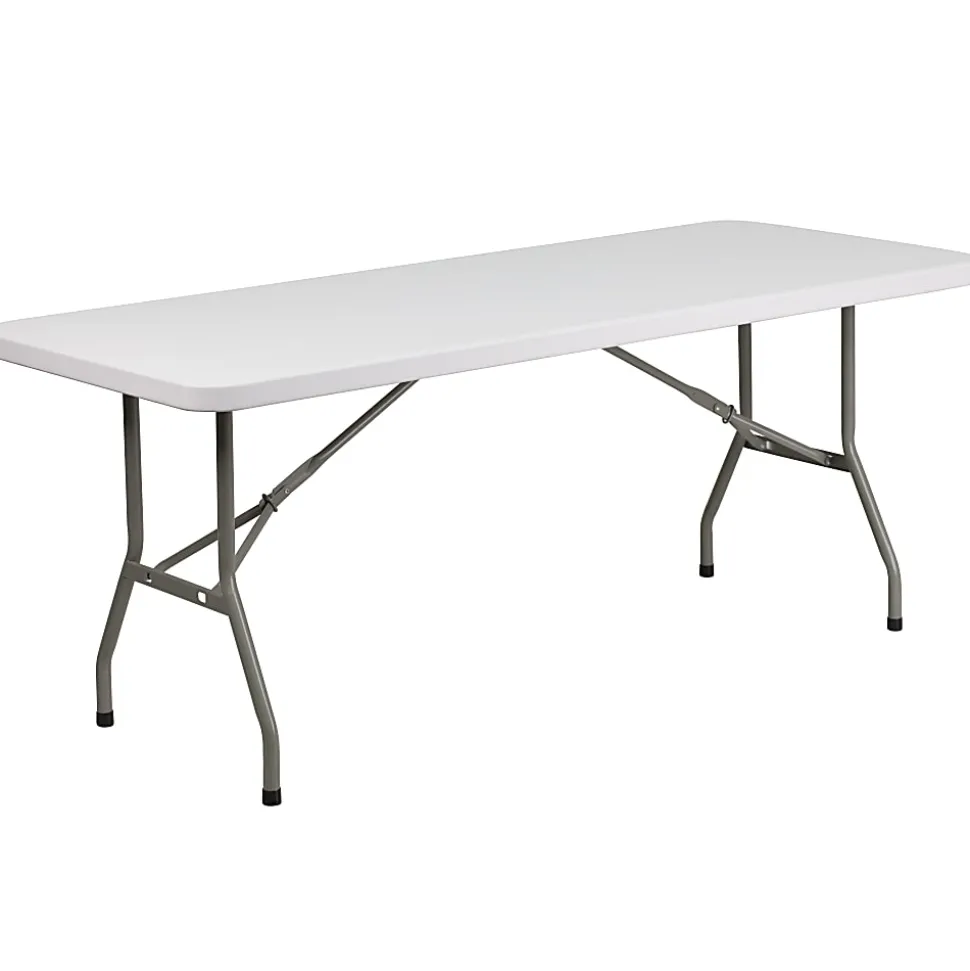 Flash Furniture Elon Plastic Folding Table, 29"H x 30"W x 72"D, Granite White