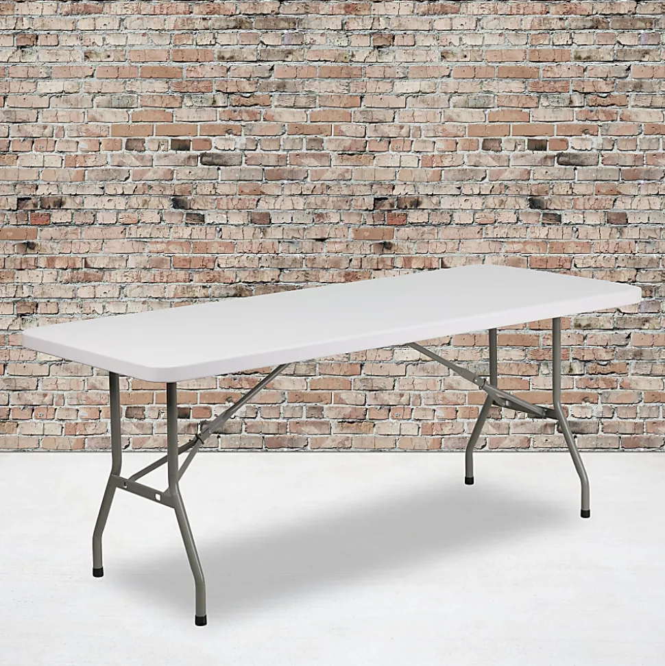 Flash Furniture Elon Plastic Folding Table, 29"H x 30"W x 72"D, Granite White