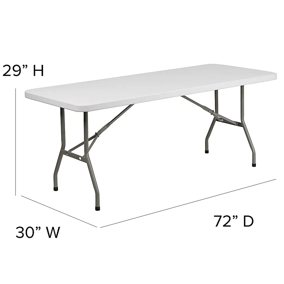 Flash Furniture Elon Plastic Folding Table, 29"H x 30"W x 72"D, Granite White