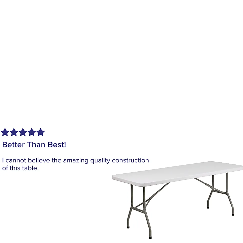 Flash Furniture Elon Plastic Folding Table, 29"H x 30"W x 72"D, Granite White