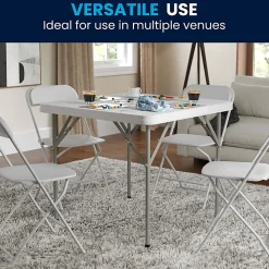 Flash Furniture Elon 34.25" Square Granite White Plastic Folding Table, Granite White