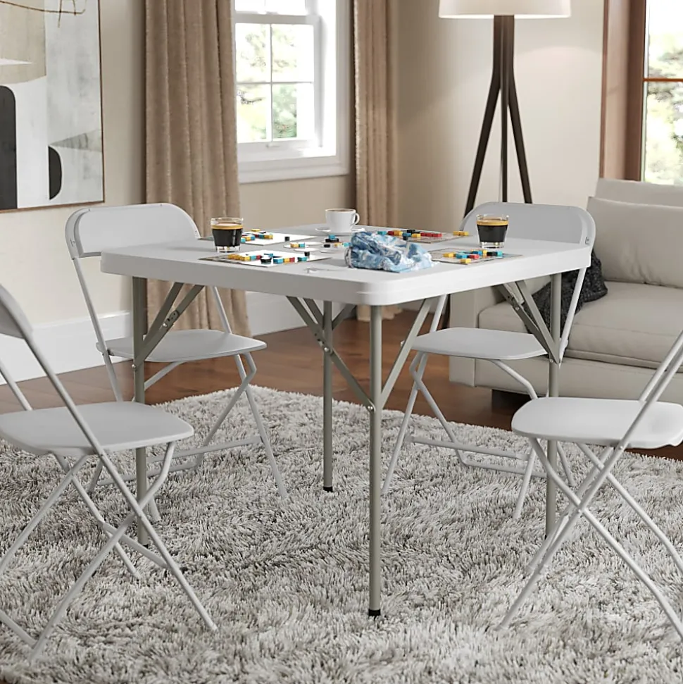 Flash Furniture Elon 34.25" Square Granite White Plastic Folding Table, Granite White
