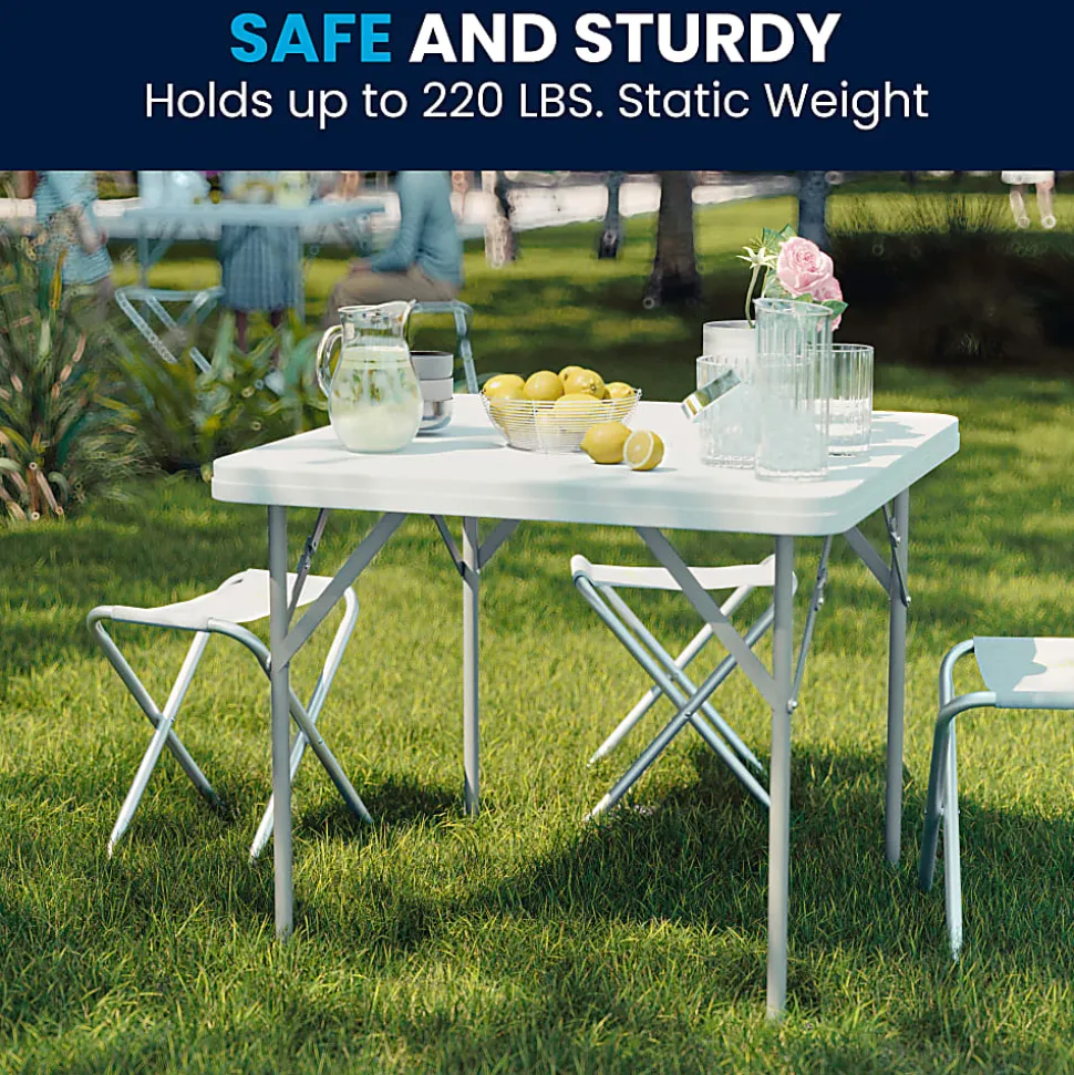 Flash Furniture Elon 34.25" Square Granite White Plastic Folding Table, Granite White