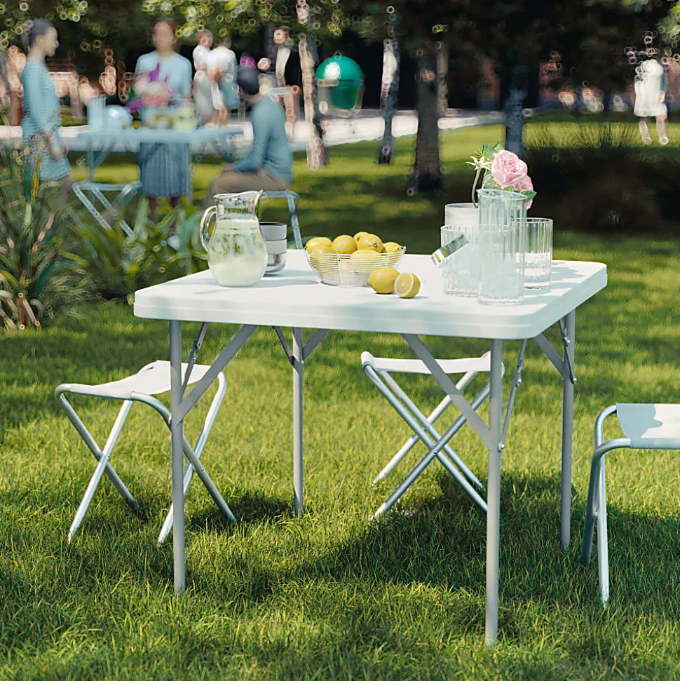 Flash Furniture Elon 34.25" Square Granite White Plastic Folding Table, Granite White