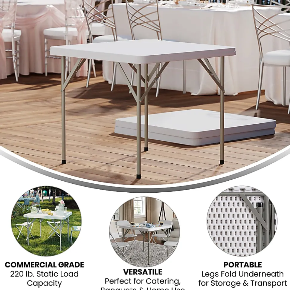 Flash Furniture Elon 34.25" Square Granite White Plastic Folding Table, Granite White