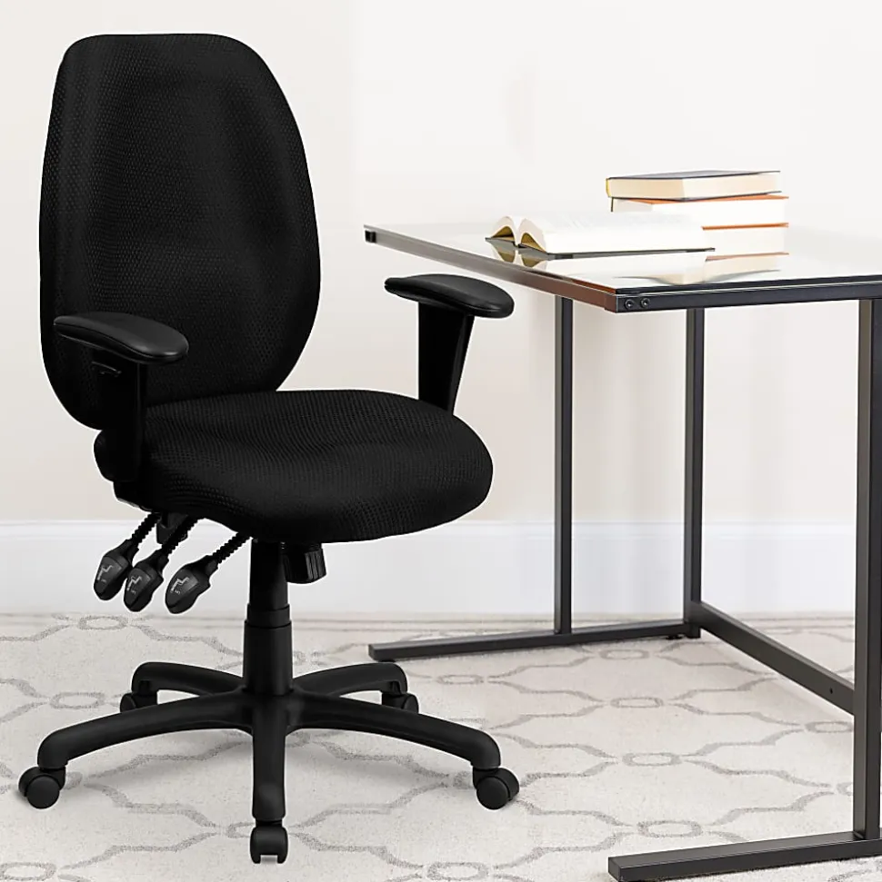 Flash Furniture Ergonomic Fabric High-Back Multifunctional Swivel Chair, Black
