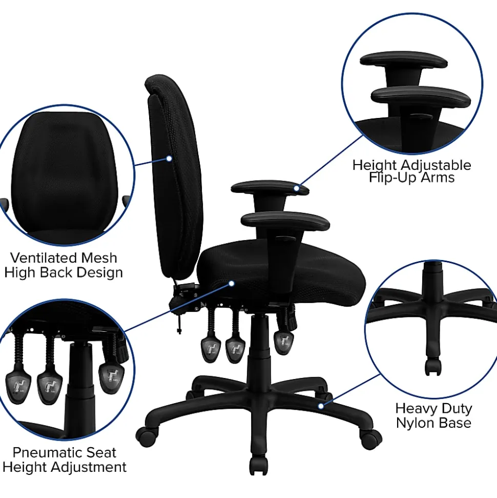 Flash Furniture Ergonomic Fabric High-Back Multifunctional Swivel Chair, Black