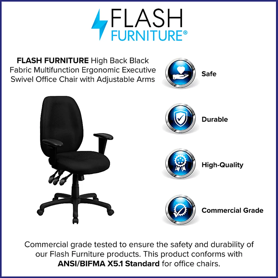 Flash Furniture Ergonomic Fabric High-Back Multifunctional Swivel Chair, Black