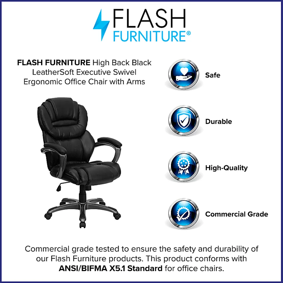 Flash Furniture Ergonomic LeatherSoft™ Faux Leather High-Back Chair, Black/Titanium