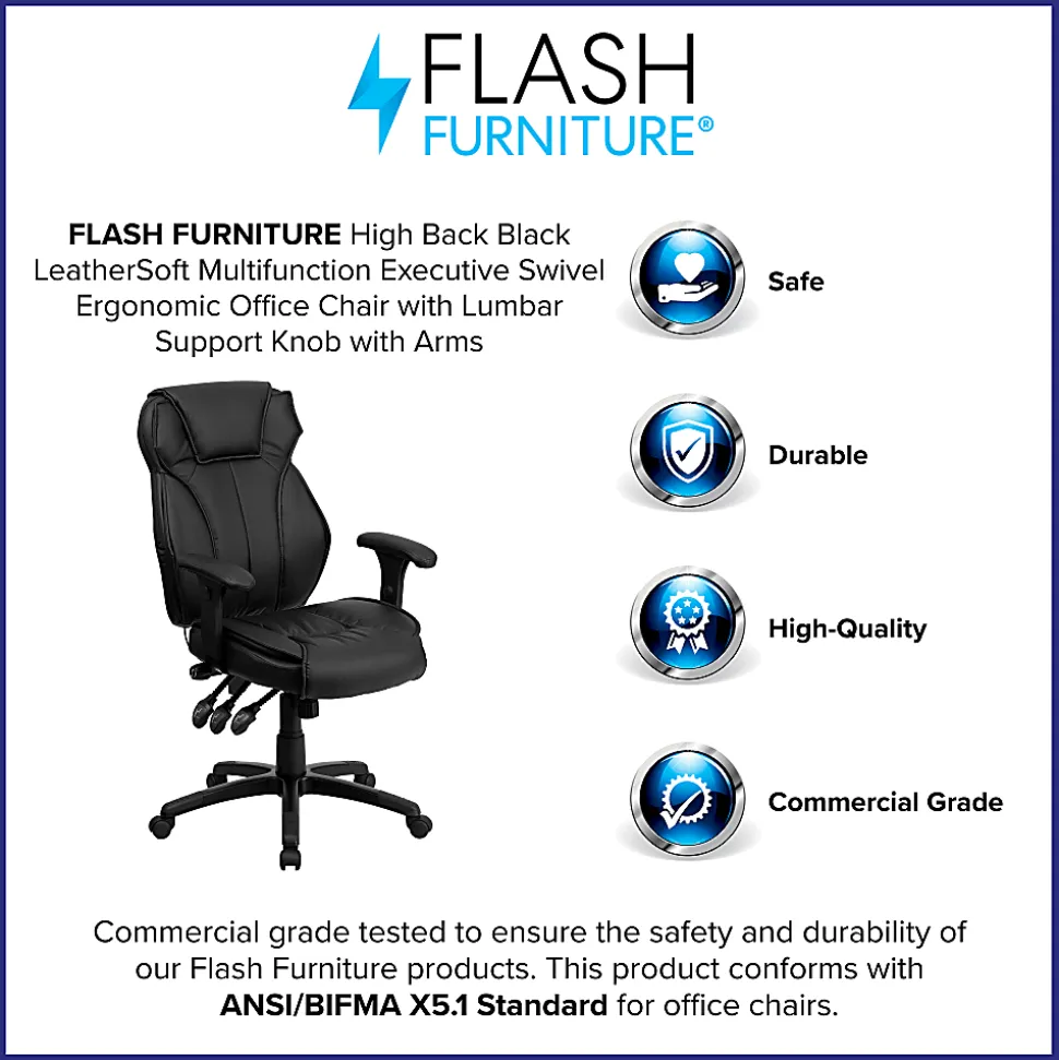 Flash Furniture Ergonomic LeatherSoft™ Faux Leather High-Back Swivel Chair, Black