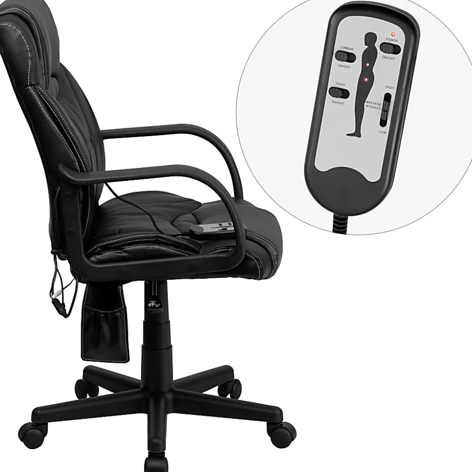Flash Furniture Ergonomic LeatherSoft™ Faux Leather High-Back Massaging Chair, Black