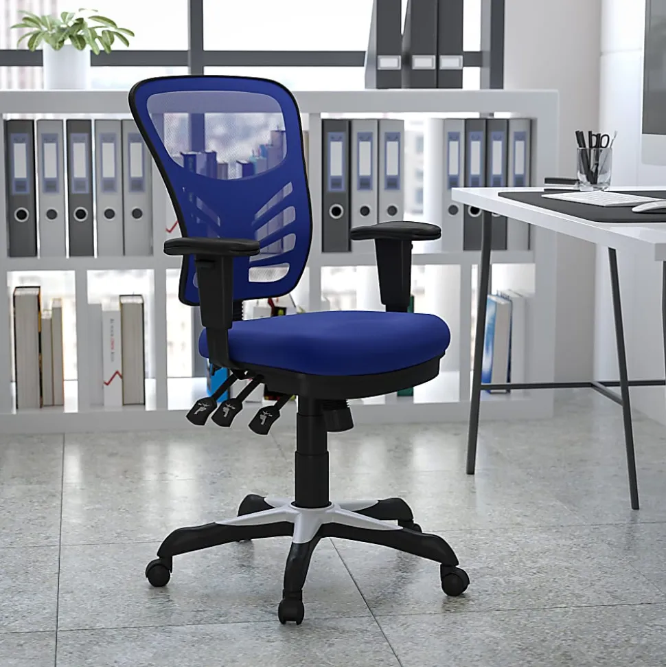 Flash Furniture Ergonomic Mesh Mid-Back Swivel Task Chair, Blue/Black