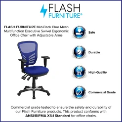 Flash Furniture Ergonomic Mesh Mid-Back Swivel Task Chair, Blue/Black