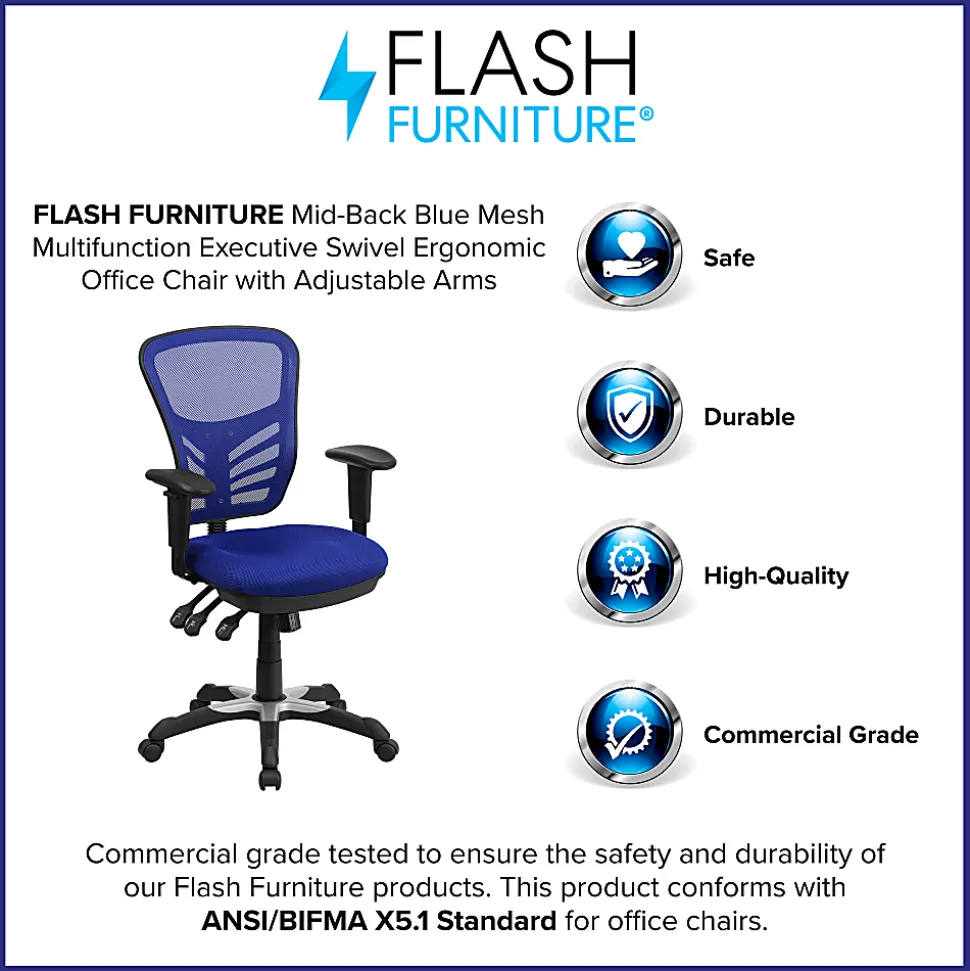 Flash Furniture Ergonomic Mesh Mid-Back Swivel Task Chair, Blue/Black