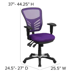 Flash Furniture Ergonomic Mesh Mid-Back Swivel Task Chair, Purple/Black