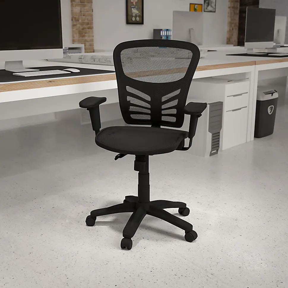 Flash Furniture Ergonomic Mesh Mid-Back Multi-Function Office Chair, Black