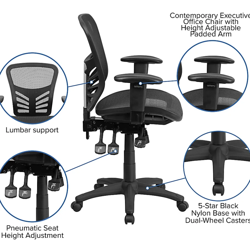 Flash Furniture Ergonomic Mesh Mid-Back Multi-Function Office Chair, Black