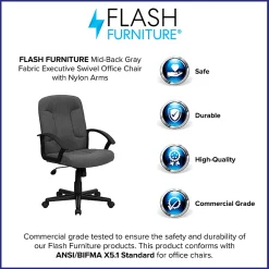 Flash Furniture Fabric Mid-Back Swivel Chair, Gray/Black