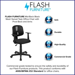 Flash Furniture Flash Fundamentals Mesh Low/Mid-Back Task Chair, Black