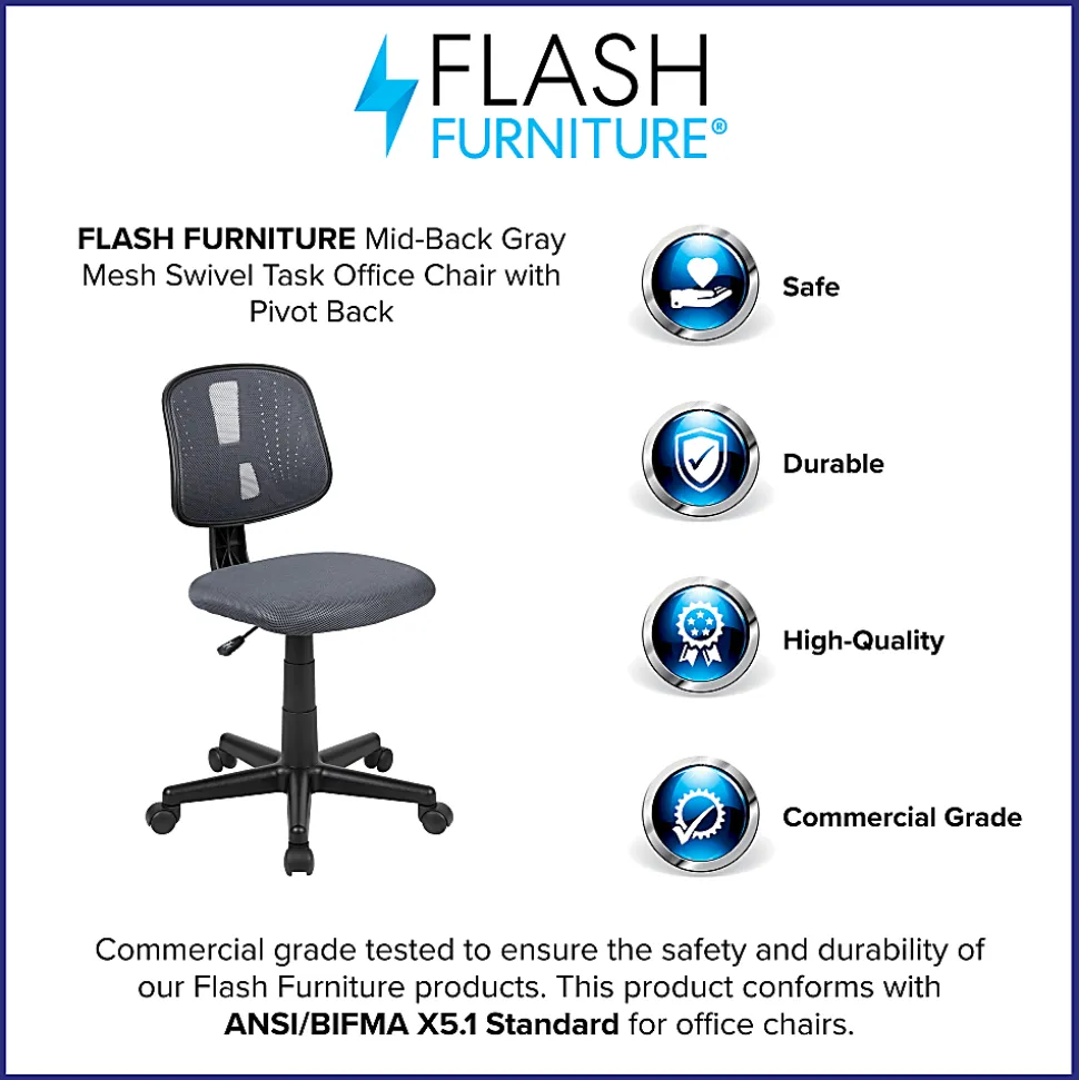 Flash Furniture Flash Fundamentals Mesh Mid-Back Swivel Task Office Chair With Pivot Back, Gray/Black