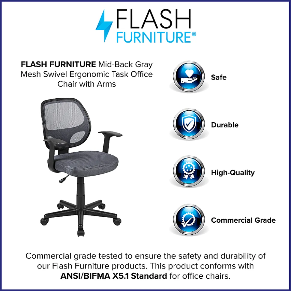 Flash Furniture Flash Fundamentals Mesh Mid-Back Task Chair, Gray