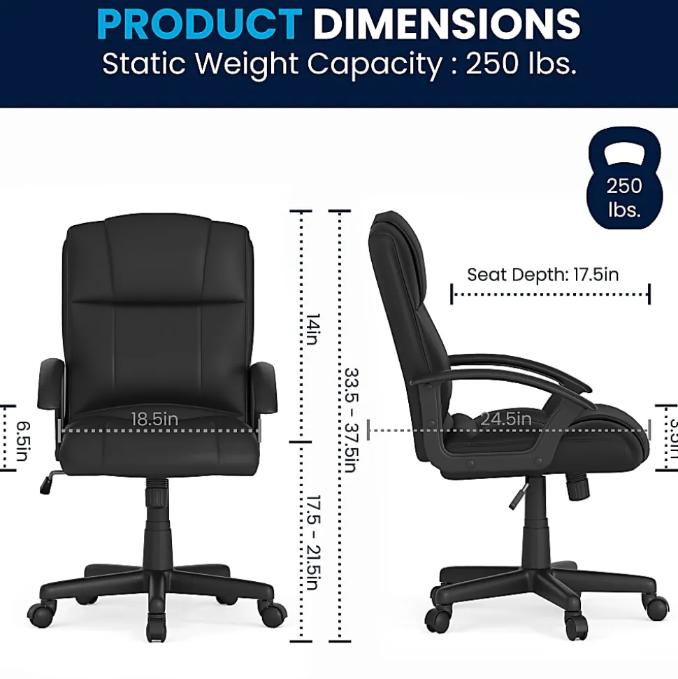 Flash Furniture Flash Fundamentals LeatherSoft™ Faux Leather Mid-Back Task Chair, Black