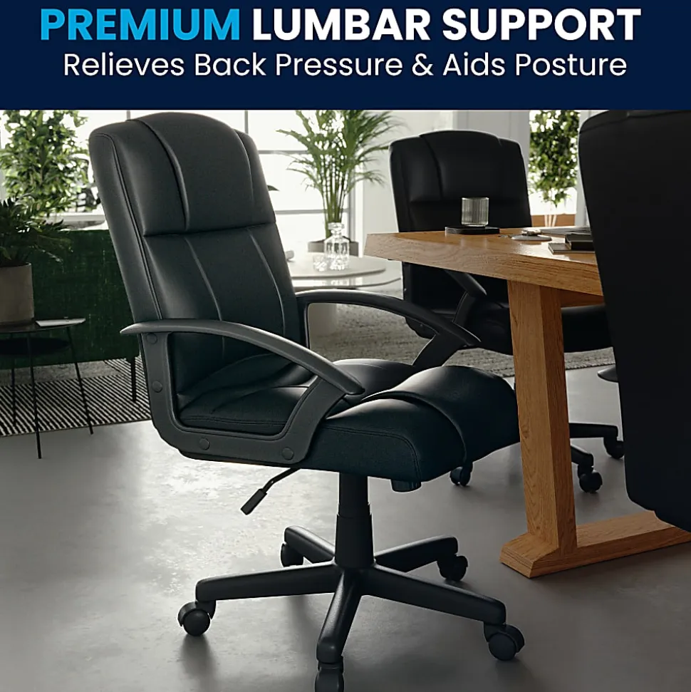 Flash Furniture Flash Fundamentals LeatherSoft™ Faux Leather Mid-Back Task Chair, Black
