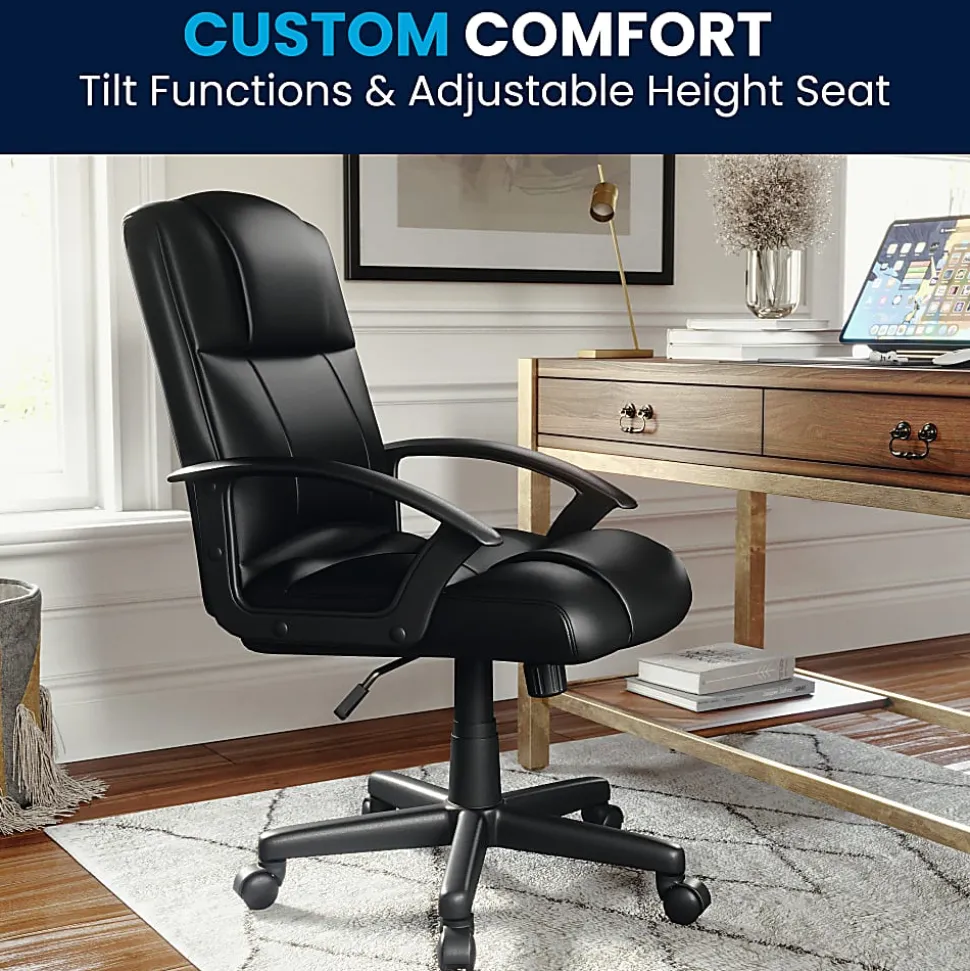 Flash Furniture Flash Fundamentals LeatherSoft™ Faux Leather Mid-Back Task Chair, Black