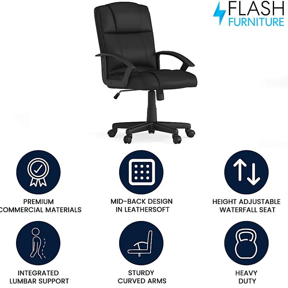 Flash Furniture Flash Fundamentals LeatherSoft™ Faux Leather Mid-Back Task Chair, Black