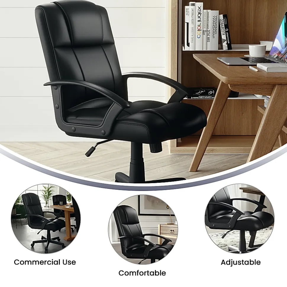 Flash Furniture Flash Fundamentals LeatherSoft™ Faux Leather Mid-Back Task Chair, Black