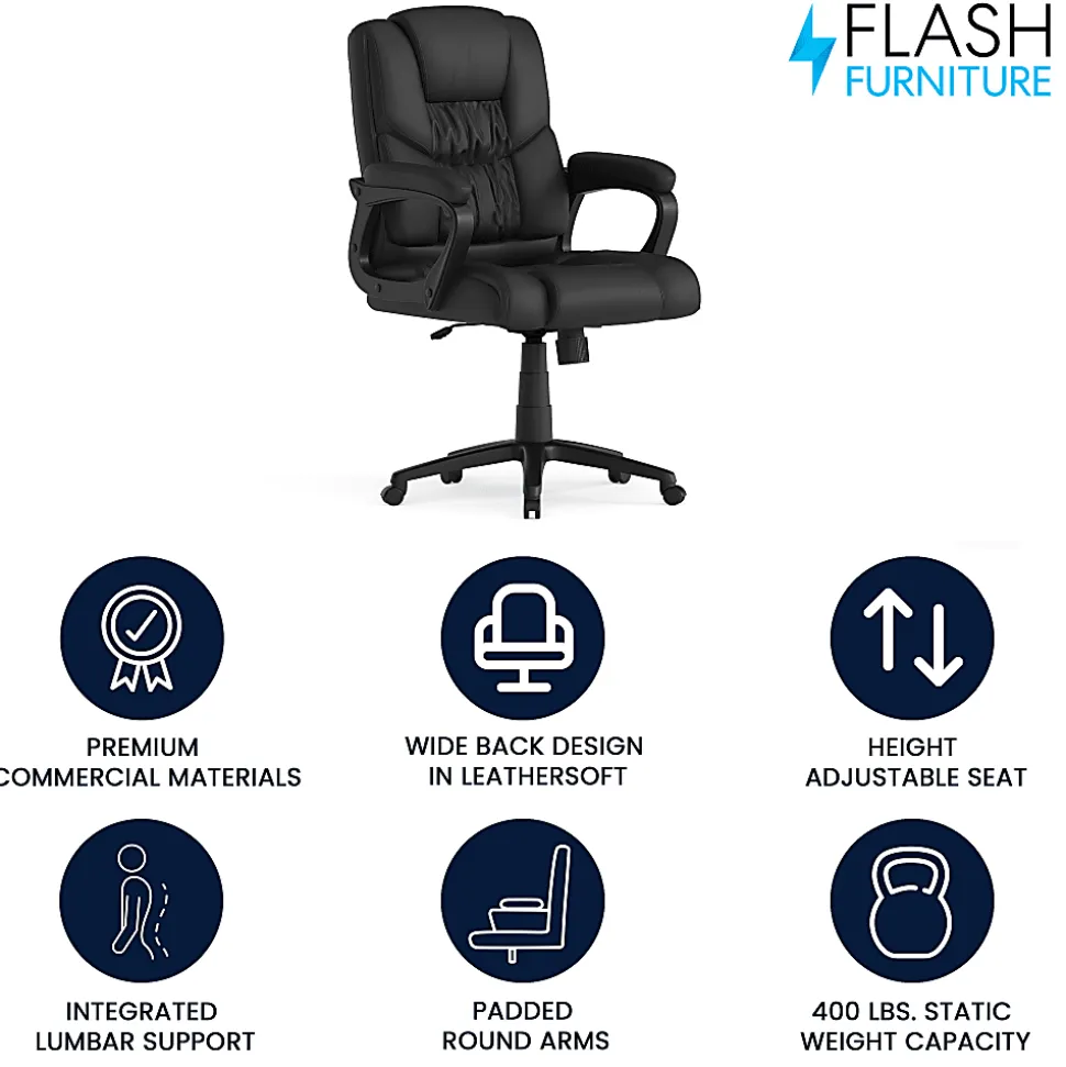 Flash Furniture Flash Fundamentals Big & Tall LeatherSoft™ Faux Leather Office Chair, Black