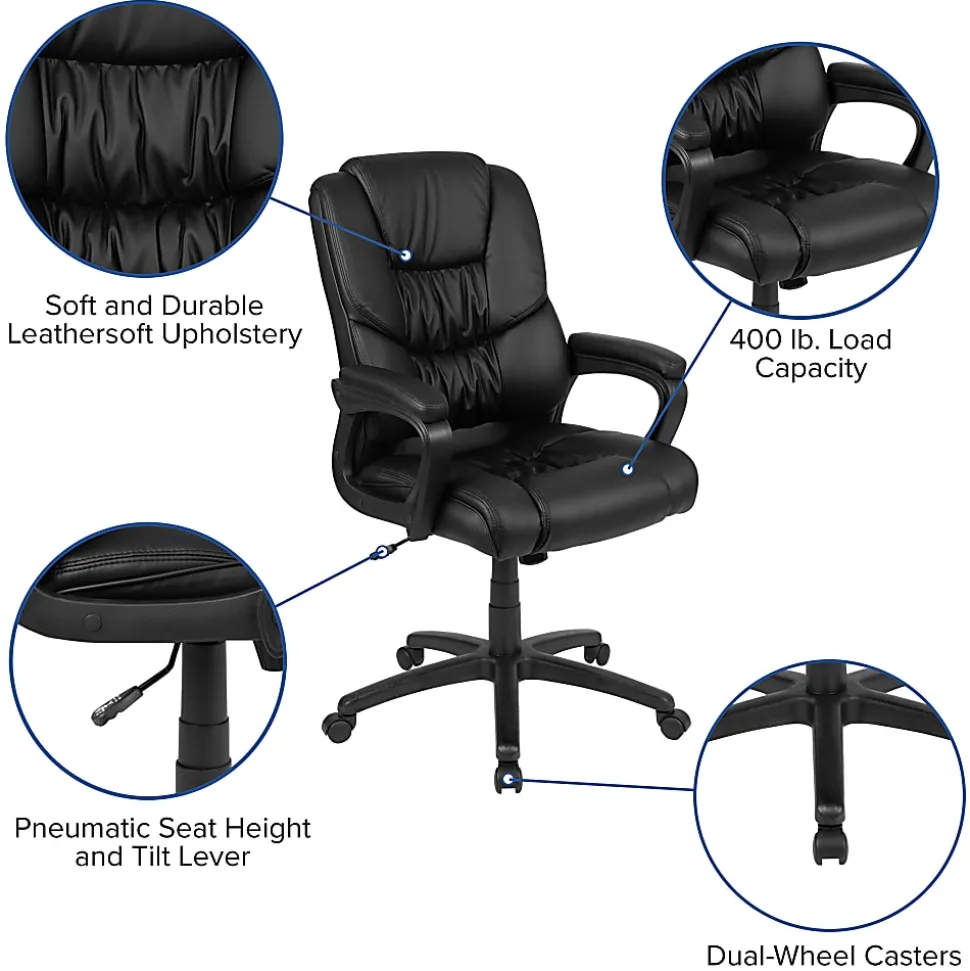 Flash Furniture Flash Fundamentals Big & Tall LeatherSoft™ Faux Leather Office Chair, Black