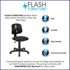 Flash Furniture Flash Fundamentals Mesh Mid-Back Swivel Task Office Chair With Pivot Back, Black