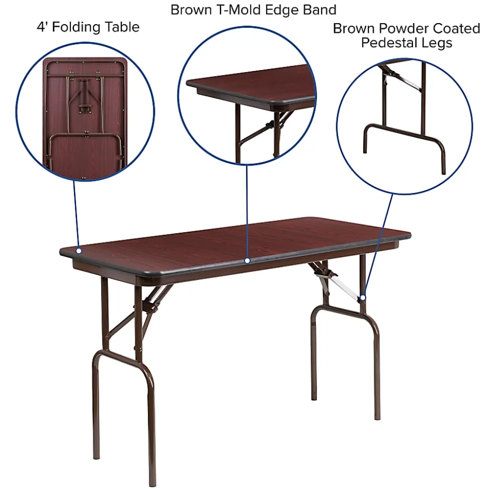 Flash Furniture Folding Banquet Table, 30"H x 24"W x 48"D, Mahogany/Brown
