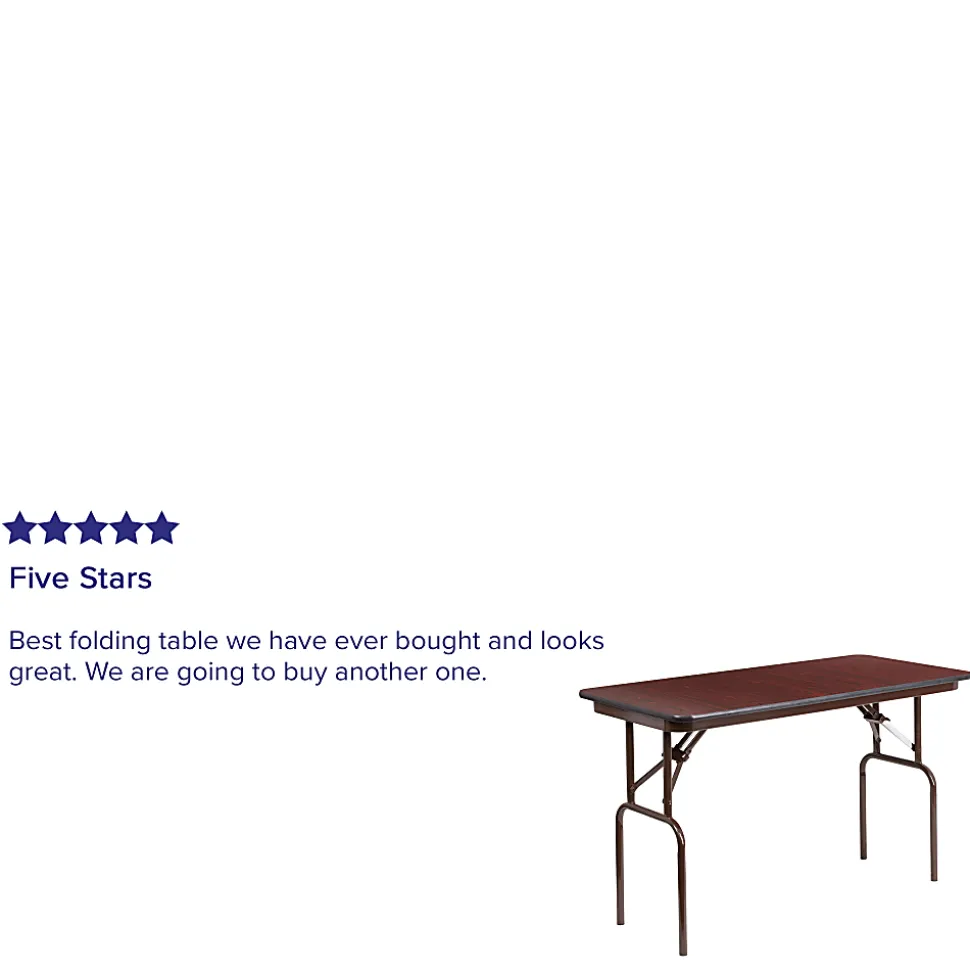 Flash Furniture Folding Banquet Table, 30"H x 24"W x 48"D, Mahogany/Brown